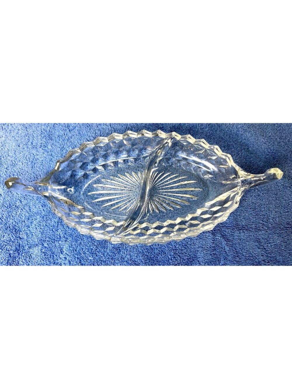 Vintage American Fostoria 2056 Clear Divided Glass Relish Handled Dish 11 3/4" L